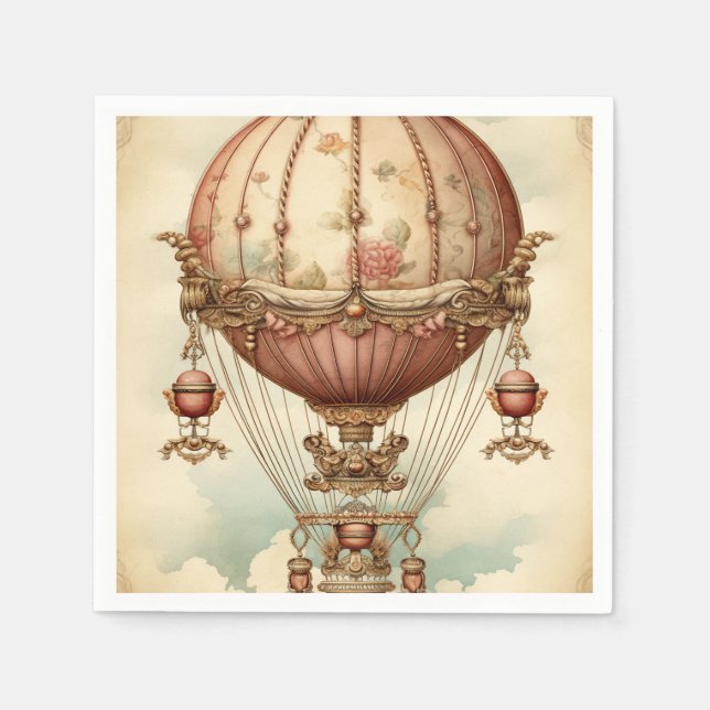 Guardanapo De Papel Vintage Steampunk Pink Air Balloon (Frente)