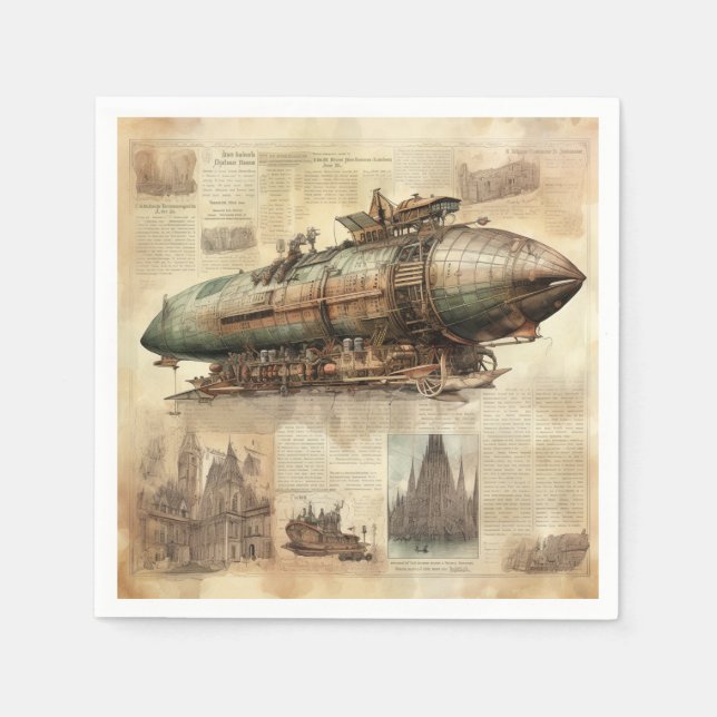 Guardanapo De Papel Vintage Steampunk Zeppelin (5) (Frente)
