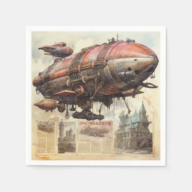 Guardanapo De Papel Vintage Steampunk Zeppelin (9) (Frente)