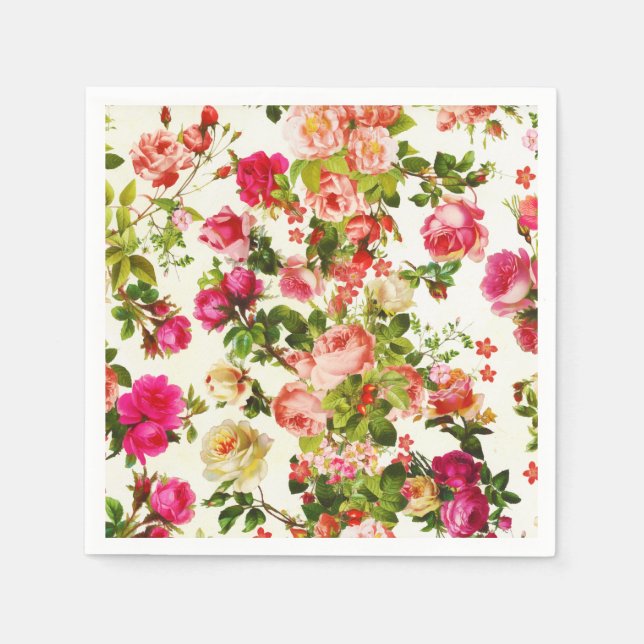 Guardanapo De Papel Vintage Summer Pink Rose Flowies (Frente)