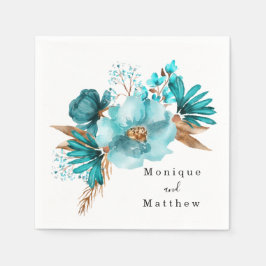 Guardanapo De Papel Vintage Turquoise e Dourada Casamento de Peony