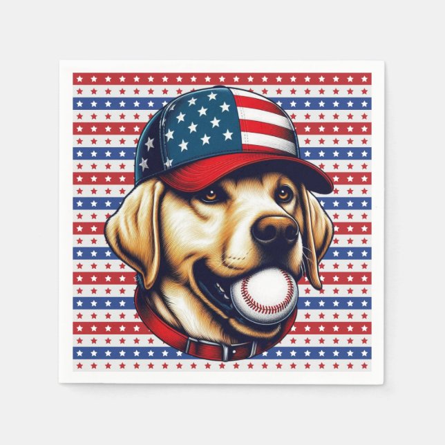 Guardanapo De Papel Vintage, USA baseball Labrador (Frente)