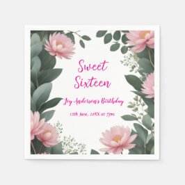 Guardanapo De Papel vintage, verde-flor-rosa, eucalipto, 16.o aniversá