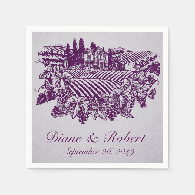 Guardanapo De Papel Vintage Vineyard Graphics Recepção Púrpura Napkins (Frente)