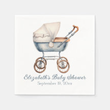 Vintage Watercolor Blue Baby Carruagem Personaliza