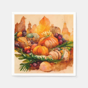 Guardanapo De Papel Vintage Watercolor - Colheita de Abóbora Russa