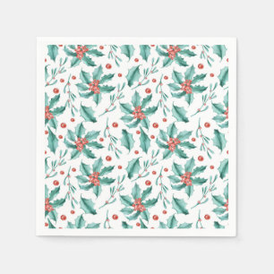 Guardanapo De Papel Vintage Watercolor Holly Patterno Natal