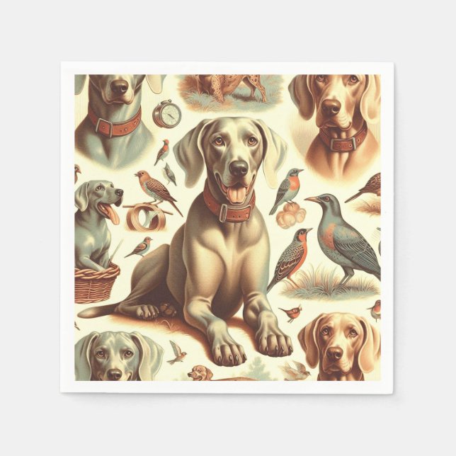 Guardanapo De Papel Vintage Weimaraner Seamless (Frente)