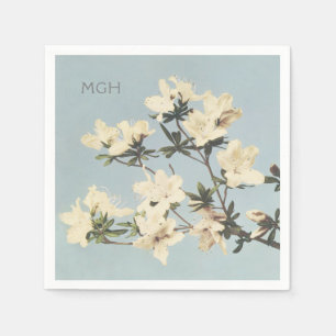 Guardanapo De Papel Vintage White Cream Azalea Flores Monograma Napkin