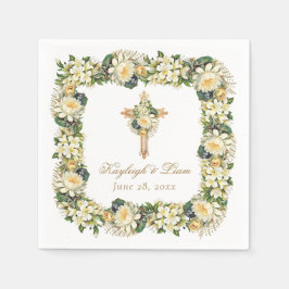 Guardanapo De Papel Vintage White Floral Cross Christian Weds