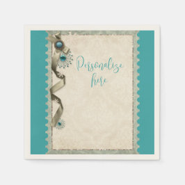 Guardanapo De Papel Vintage Winter snowflake ribbon damask gold teal