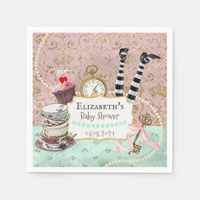 Guardanapo De Papel Vintage Wonderland Pink e Turquoise (Frente)