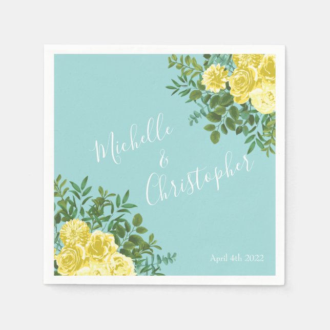 Guardanapo De Papel Vintage Yellow Rose Belo Casamento (Frente)