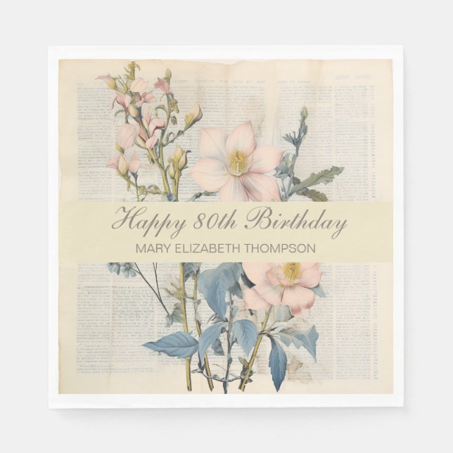 Guardanapo De Papel Vintaqe Wildflower 80 Birthday (Frente)