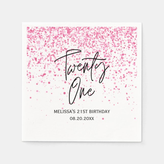 Guardanapo De Papel Vinte e um Aniversário Gliter Rosa Quente (Frente)
