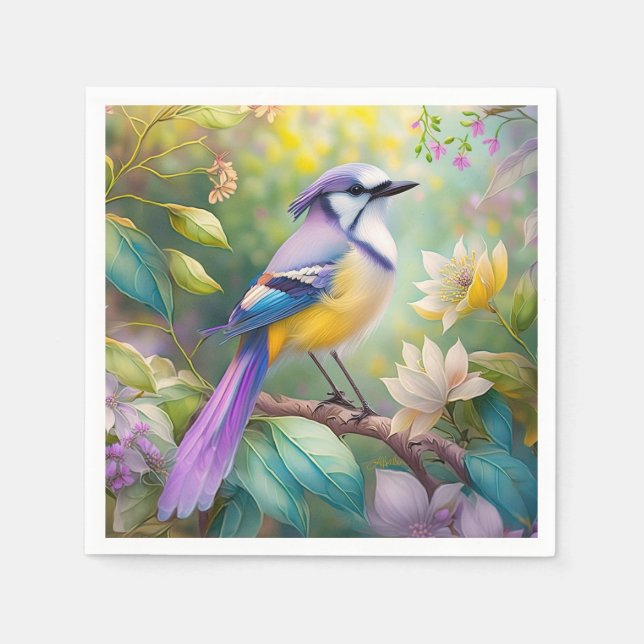 Guardanapo De Papel Violet Tufted Jay Fantasy Bird (Frente)