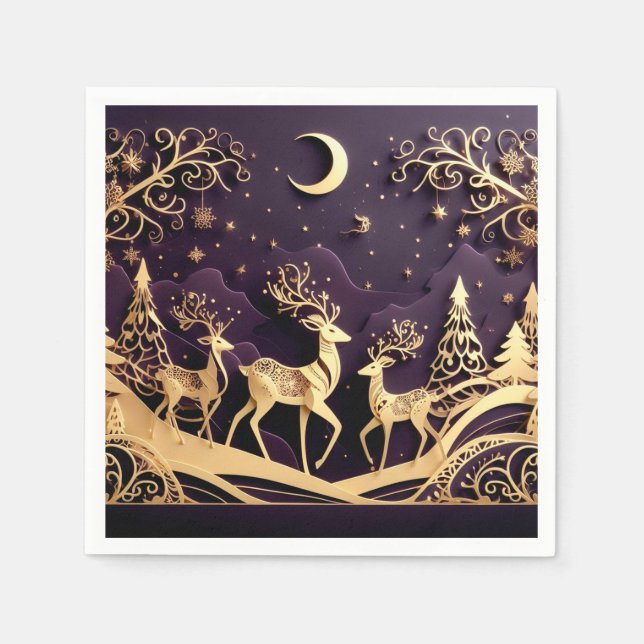 Guardanapo De Papel Violet Winter Whimsy – Moonlit Deer Christmas (Frente)