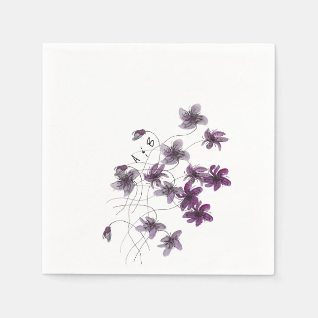 Guardanapo De Papel Violetas Selvagens Cintadas Pintadas Manualmente (Frente)