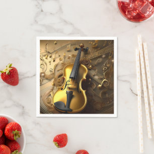 Guardanapo De Papel Violina Dourada Vintage Nos Cordos Musicais Dourad