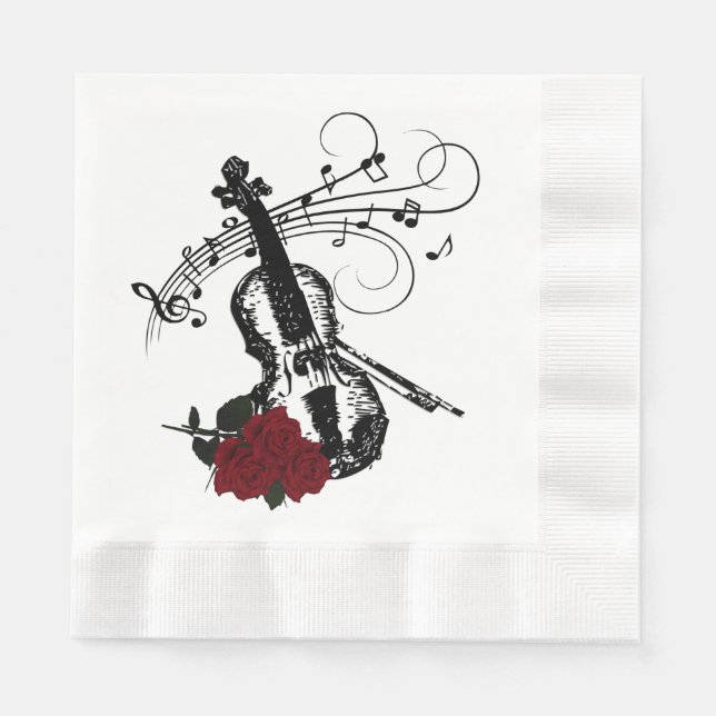 Guardanapo De Papel Violino, Rosas e Música (Frente)
