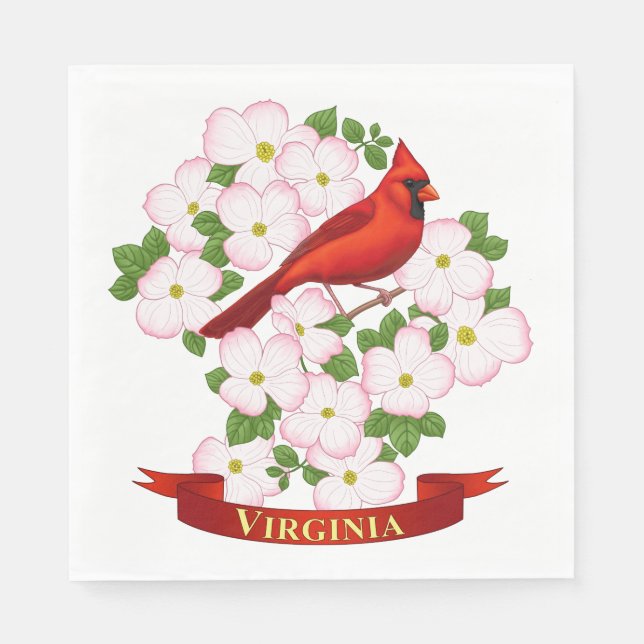 Guardanapo De Papel Virginia State Cardinal Bird e Dogwood Flower (Frente)