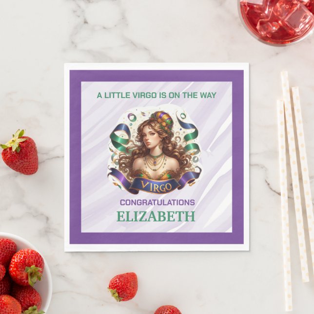 Guardanapo De Papel Virgo Zodiac Baby Shower Lavender and Green (Insitu)