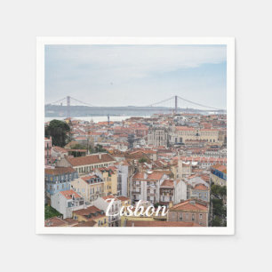 Guardanapo De Papel Vista da antiga cidade de Lisboa e 25 da ponte de 
