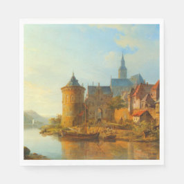 Guardanapo De Papel Vista de uma cidade neerlandesa ao longo do rio Re