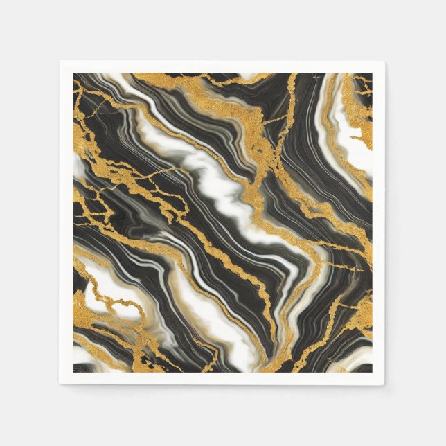 Guardanapo De Papel Visual Glam de Mármore Preto Branco Dourado Casame (Frente)