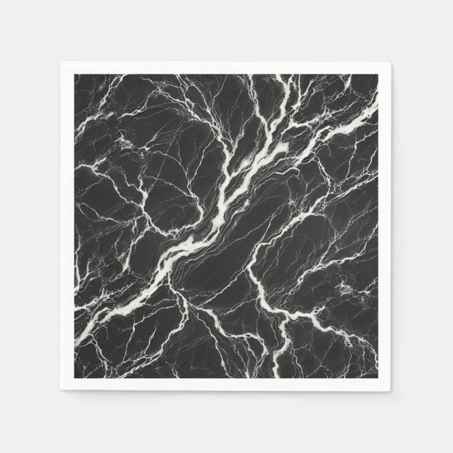 Guardanapo De Papel Visual Glamouroso com Mármore Preto e Branco Chic (Frente)