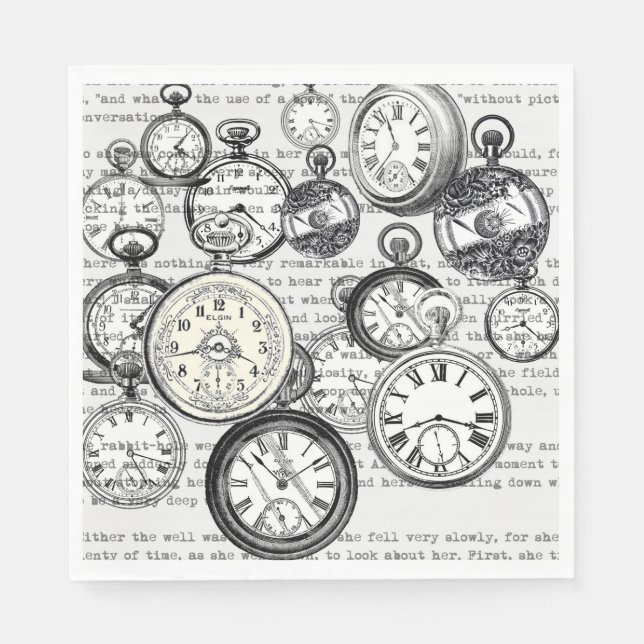 Guardanapo De Papel Vitoriano Pocket Watch Collage Alice no País das M (Frente)