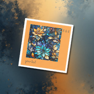 Guardanapo De Papel Vitraça Floral Azul e Dourado Casamento Elegante