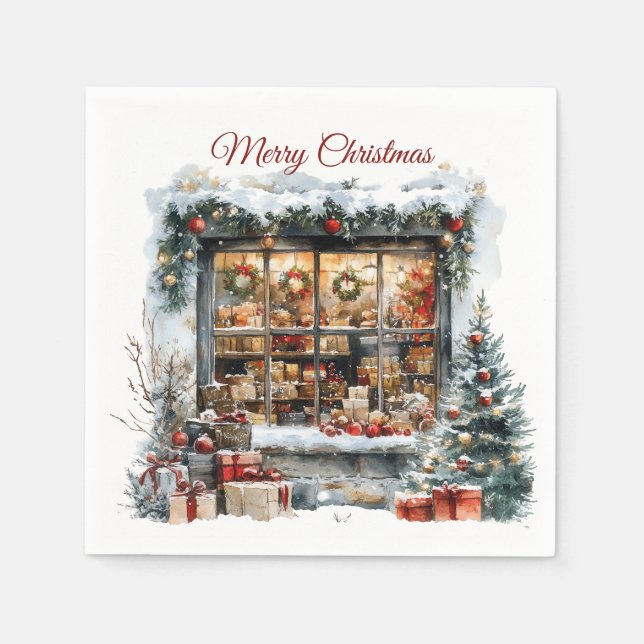 Guardanapo De Papel Vitrinista de Natal Fachada da Loja  (Frente)