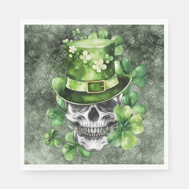 Guardanapo De Papel Vivid Skull with Green Hat Illustration (Frente)