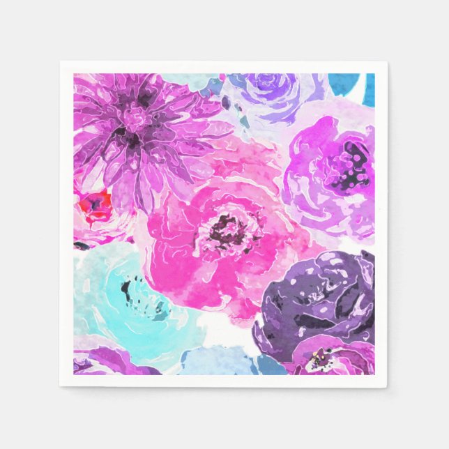 Guardanapo De Papel Vívido Violeta Ousado Floral Flores Rosa Roxo Chic (Frente)