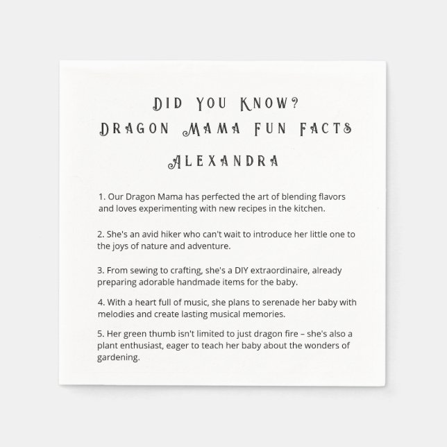 Guardanapo De Papel Você Sabia? Fatos Divertidos da Mamãe Dragão (Frente)