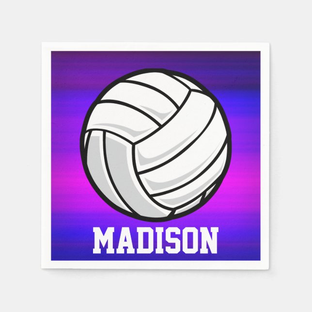 Guardanapo De Papel Voleibol; Azul violeta e magenta vibrantes (Frente)