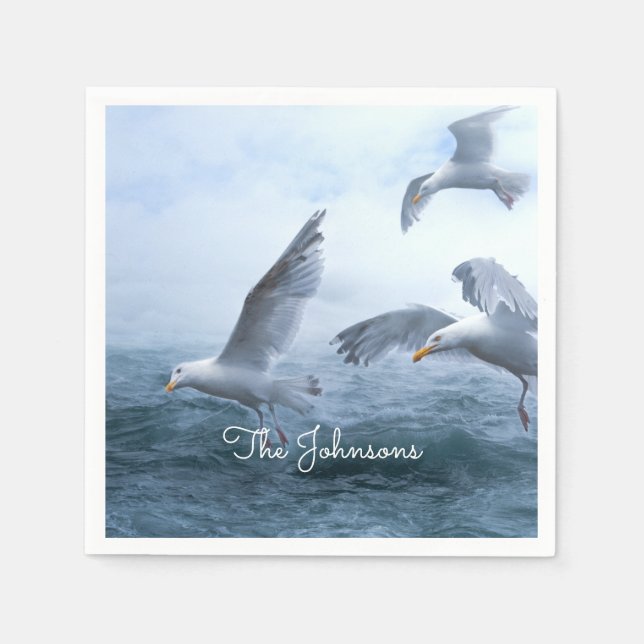 Guardanapo De Papel Voo de gaivotas sobre o mar (Frente)