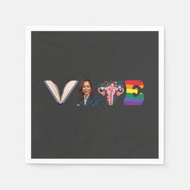 Guardanapo De Papel VOTE Livros Uterus LGBT Kamala Harris Walz Eleição (Frente)