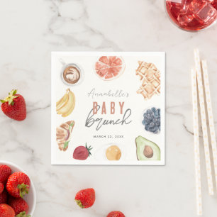 Guardanapo De Papel Waffles Café Frutas Watercolor Baby Brunch