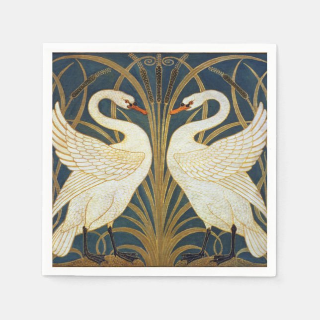 Guardanapo De Papel Walter Crane - Swan, Rush E Iris Art Nouveau (Frente)