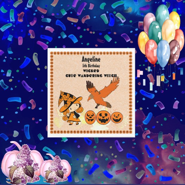 Guardanapo De Papel Wandering Witen Raven Halloween Pumpkins Aniversár (Wandering Witch Raven Halloween Pumpkins Birthday Napkins)