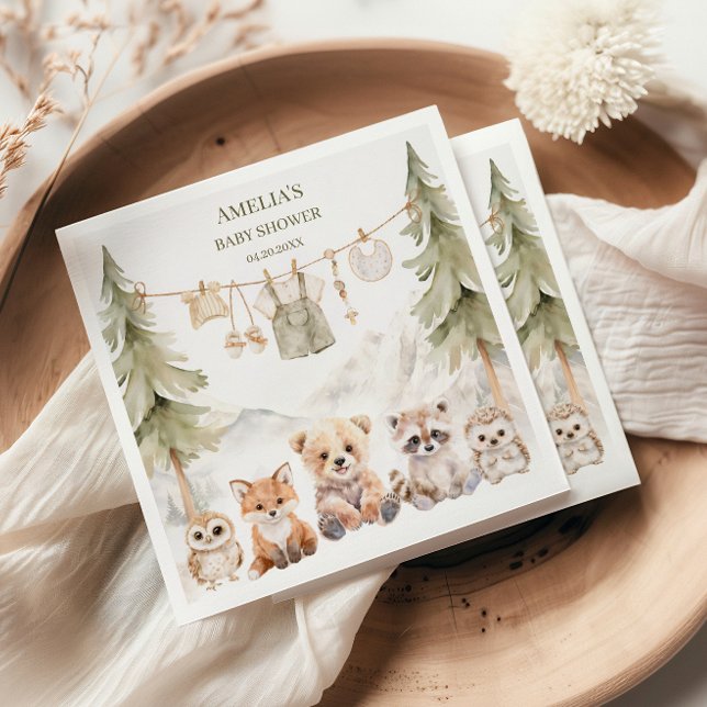 Guardanapo De Papel Warm Beige Woodland Adventure Awaits Baby Shower (Criador carregado)