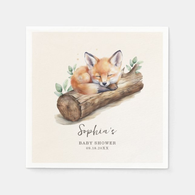 Guardanapo De Papel Warm Beige Woodland Fox Baby Shower Paper (Frente)