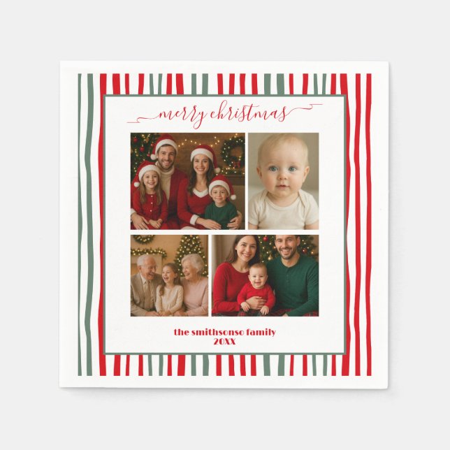 Guardanapo De Papel Warm Stripes family Photo merry Christmas (Frente)