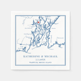 Guardanapo De Papel Warwick RI Map Elegante Marinho Casamento Azul