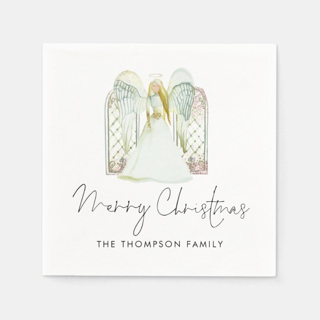 Guardanapo De Papel Watercolor Angel Merry Christmas Script (Frente)