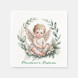 Guardanapo De Papel Watercolor Angel Wings Baptism Green
