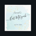 Guardanapo De Papel Watercolor Azul x Bat Dourado Mitzvah Napkins<br><div class="desc">Este chic e elegante guardanapo de papel mitzvah apresenta um fundo branco com pincéis azuis turcos em aquarela e escavadoras de ouro falsas. Personalize-o para as suas necessidades. Você pode encontrar mais produtos correspondentes na minha loja.</div>