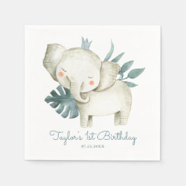 Guardanapo De Papel Watercolor Baby Elephant Prince Tropical Birday